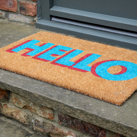 Printed Novelty Colourful Hello Sign Coir Door Mat 45cm x 75cm - Indoor and Sheltered Outdoor Use