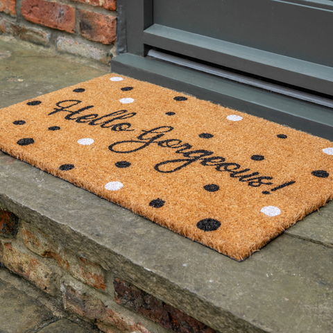 Printed Novelty Hello Gorgeous Sign Coir Door Mat 45cm x 75cm - Indoor and Sheltered Outdoor Use