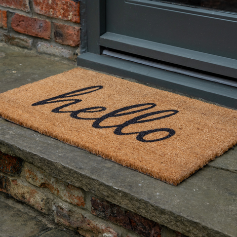 Printed Novelty Hello Sign Coir Door Mat 45cm x 75cm - Indoor and Sheltered Outdoor Use