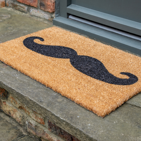 Printed Novelty Moustache Coir Door Mat 45cm x 75cm - Indoor and Sheltered Outdoor Use