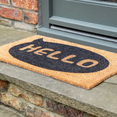 Printed Novelty Hello Coir Door Mat 45cm x 75cm - Indoor and Sheltered Outdoor Use