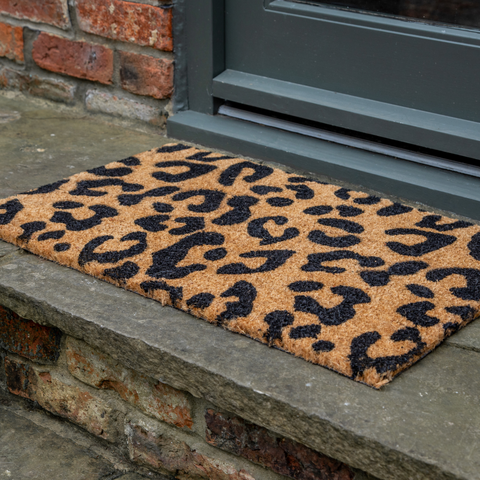 Printed Novelty Leopard Print Coir Door Mat 45cm x 75cm - Indoor and Sheltered Outdoor Use