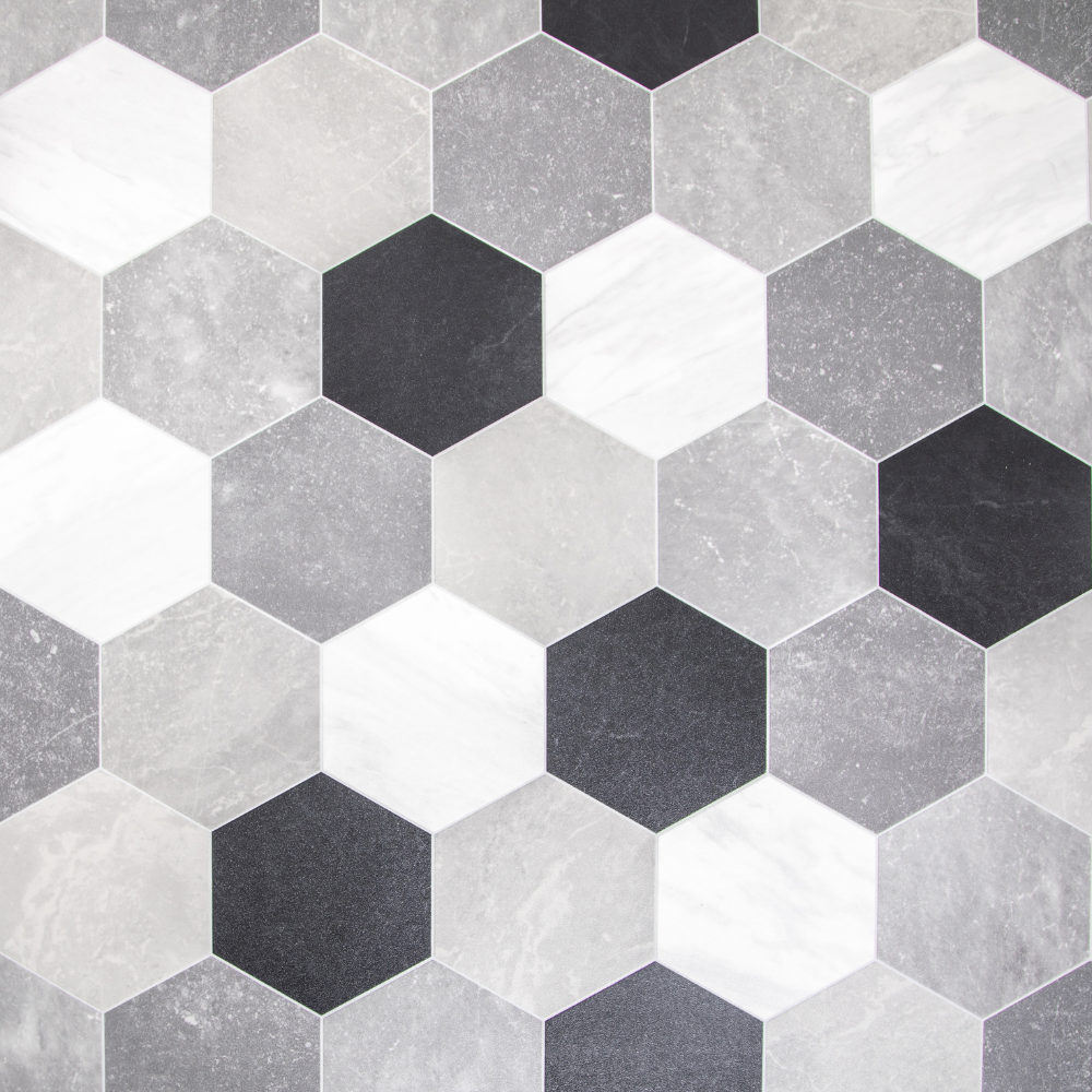 Grandismo (2m, 4m) Black & White Venice Tile Vinyl Lino Flooring